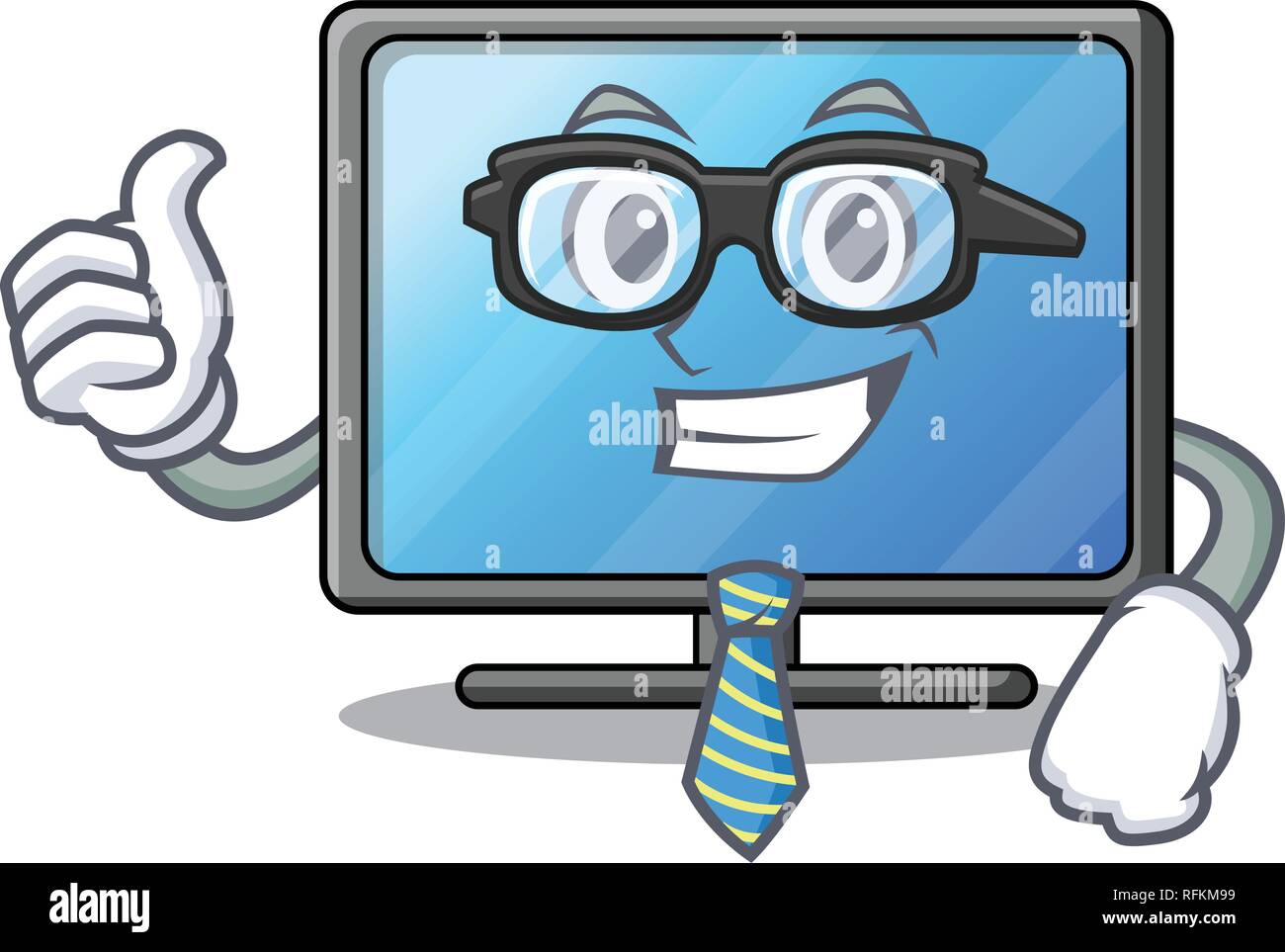 Businessman lcd tv above wooden cartoon table vector illustration Stock ...
