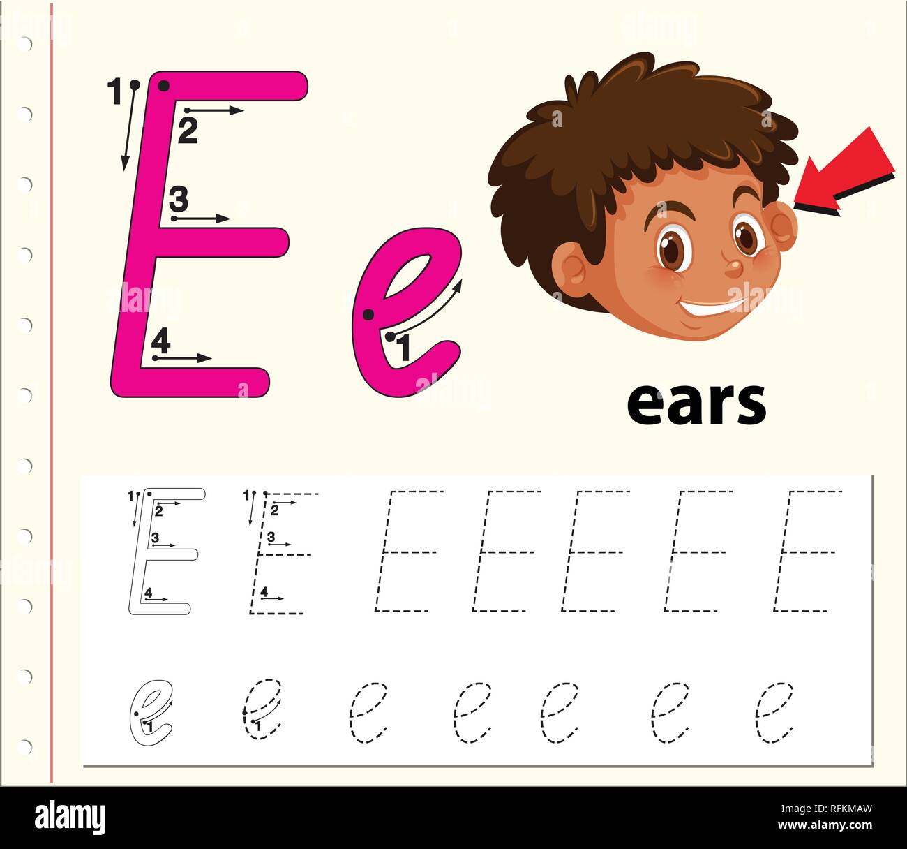 Letter E tracing alphabet worksheets illustration Stock Vector Image ...
