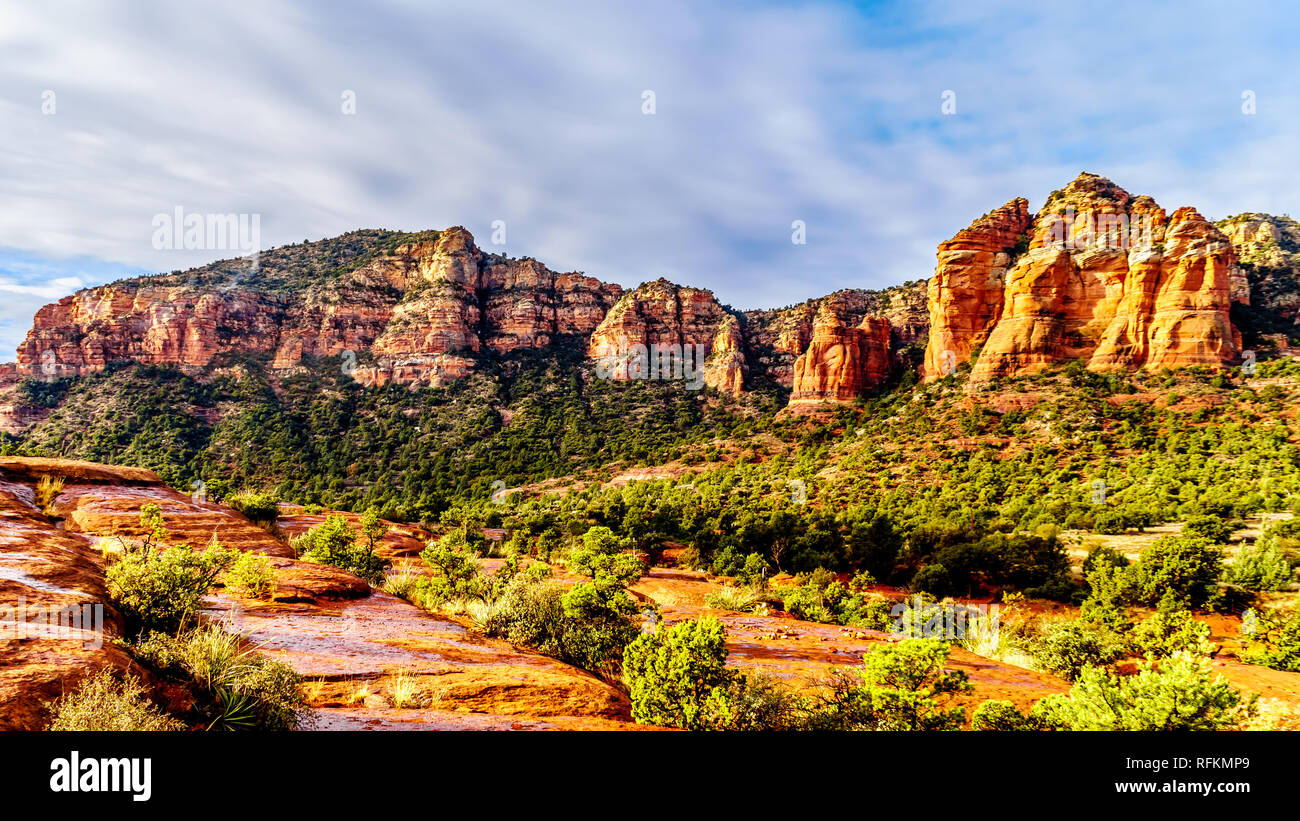 Cathedral Rock and other red rock mountains surrounding the town of