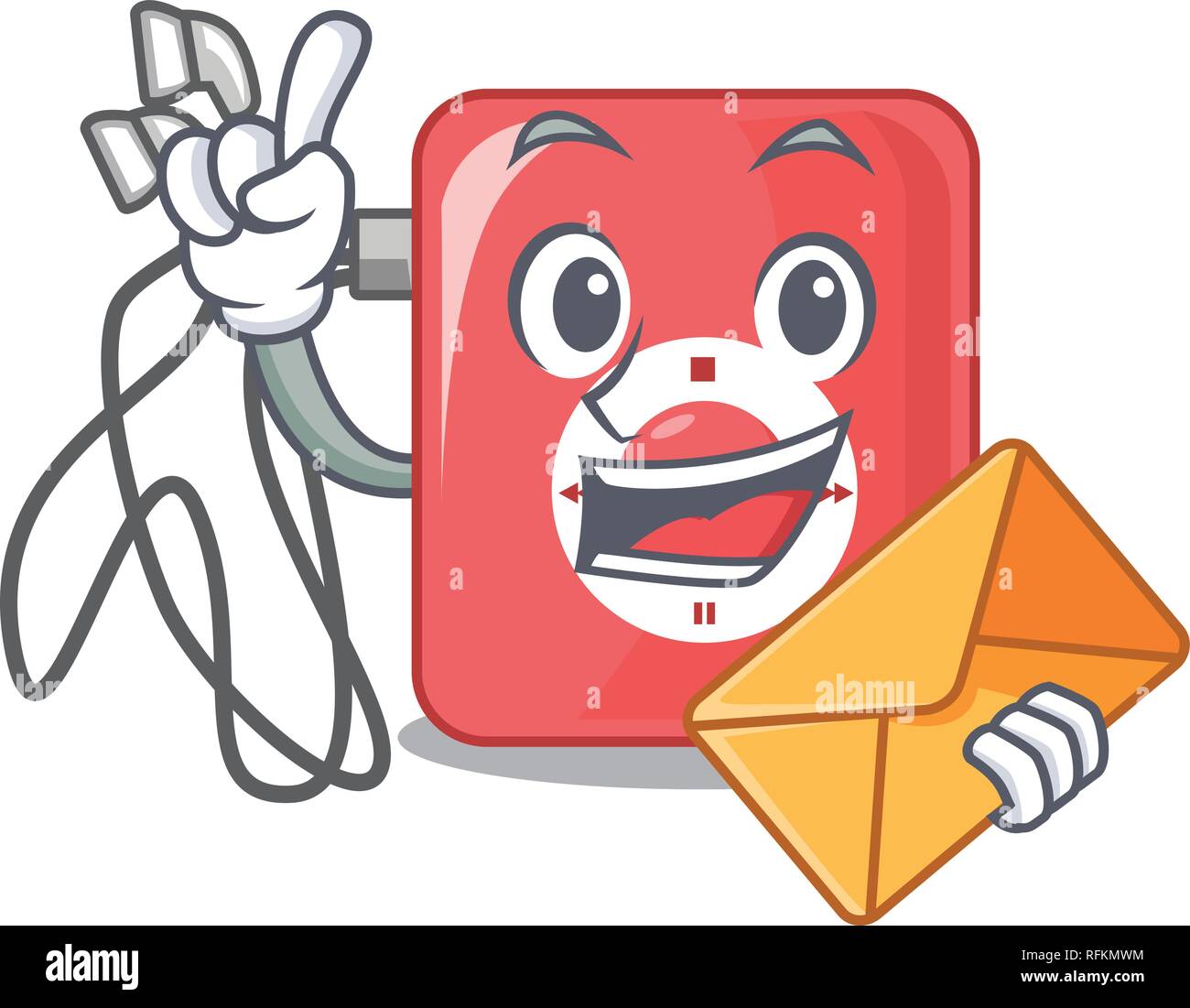 With envelope charcter mp3 player above wooden table vector illustration Stock Vector