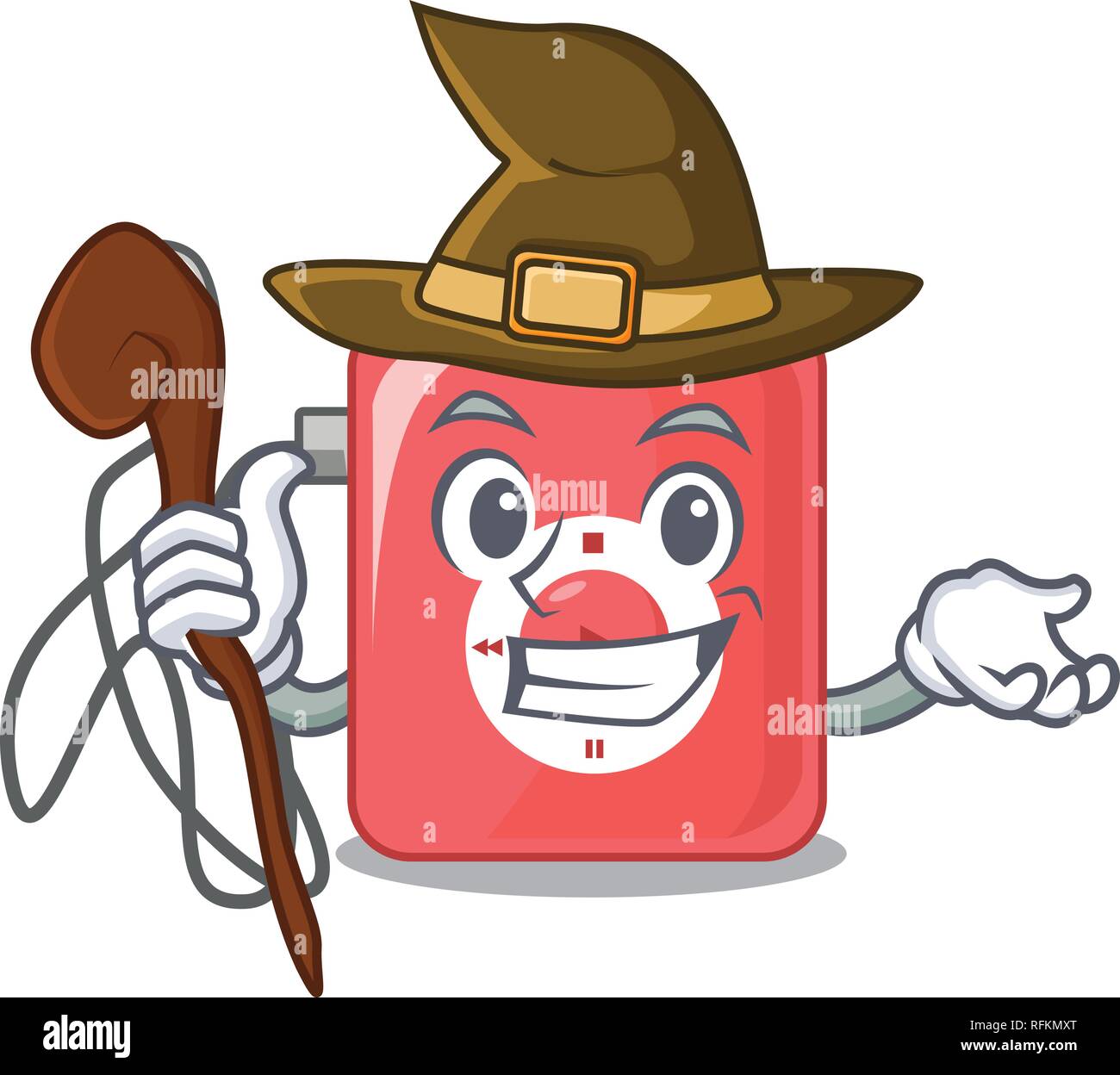 Witch mp3 player in a funny cartoon vector illustartion Stock Vector