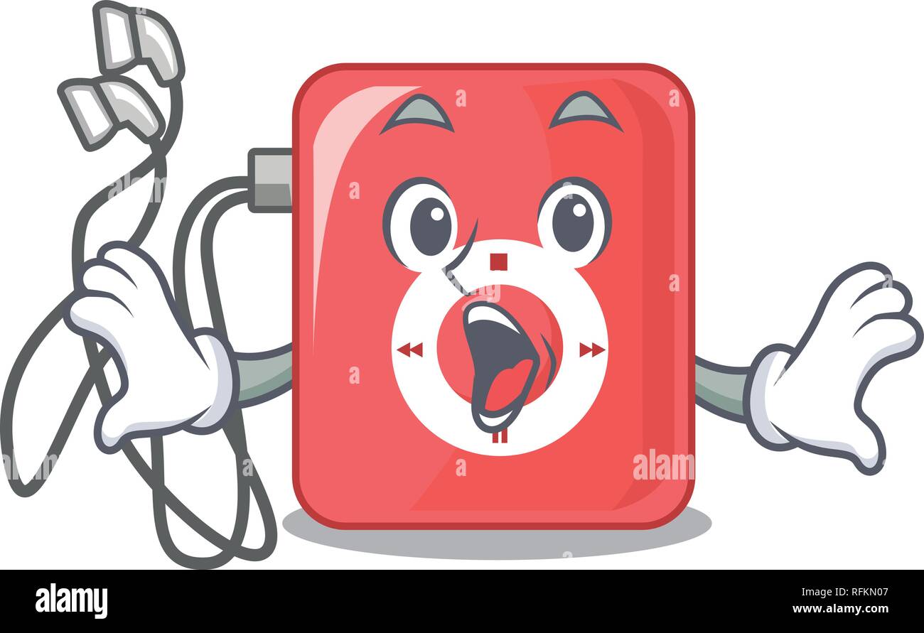 Surprised mp3 player in a funny cartoon vector illustartion Stock