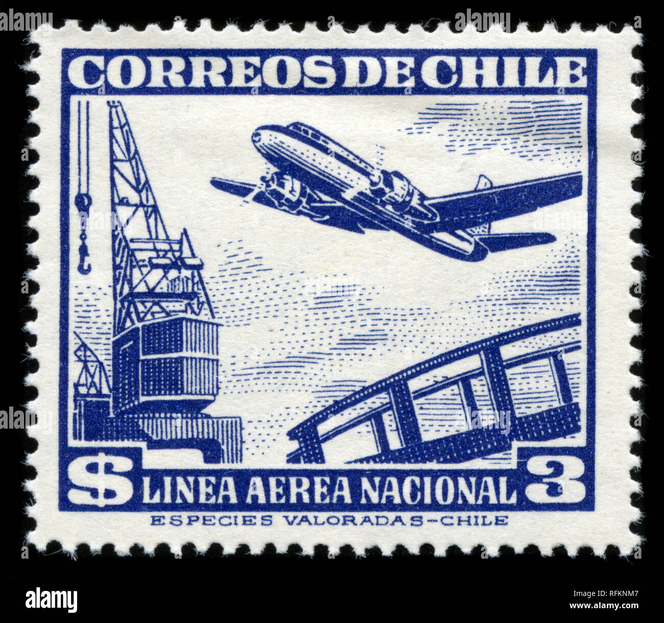Postage stamp from Chile in the Airplanes LAN series issued in 1951 Stock Photo