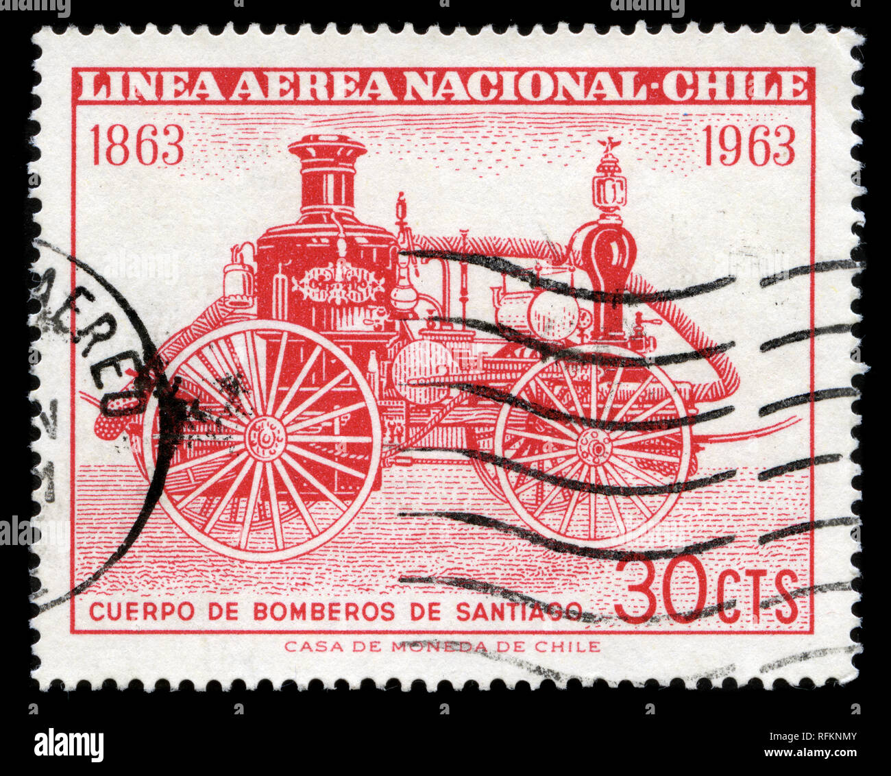Postage stamp from Chile in the 100 Anniv. Santiago Fire Brigade series issued in 1963 Stock Photo