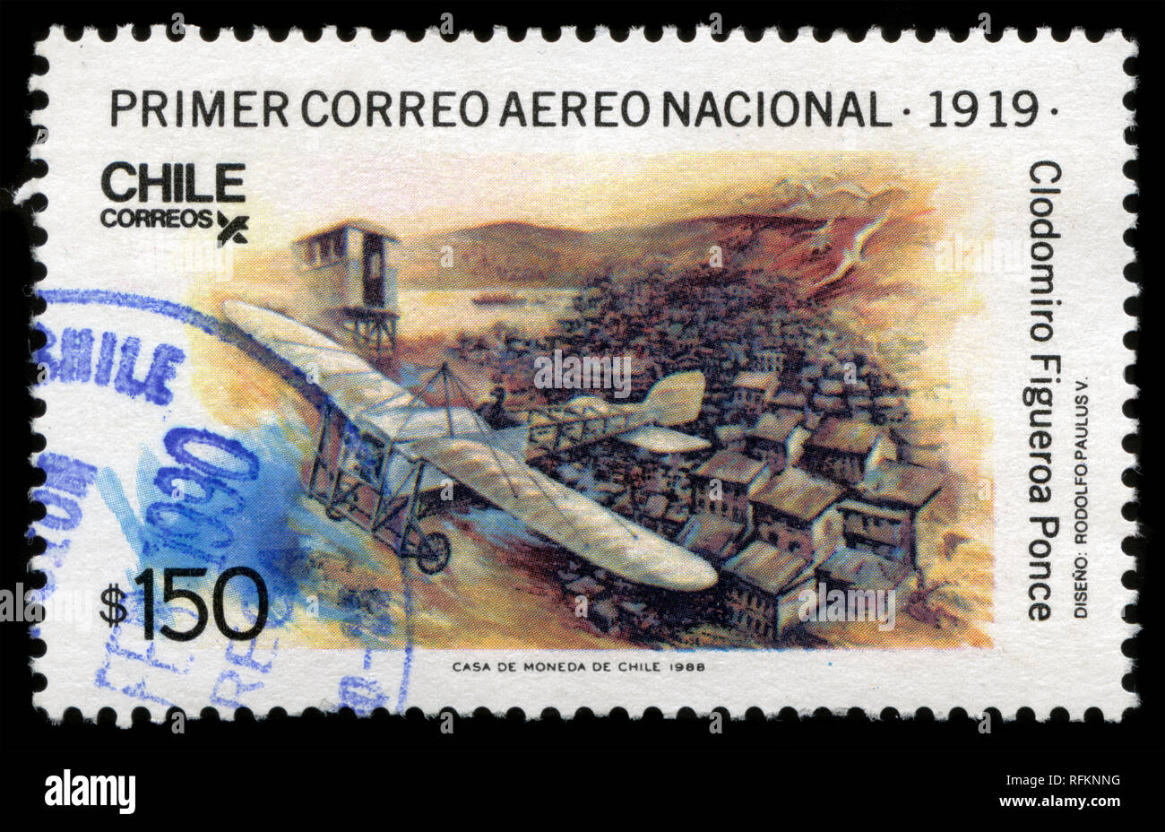 Postage stamp from Chile in the Aviation series issued in 1988 Stock Photo