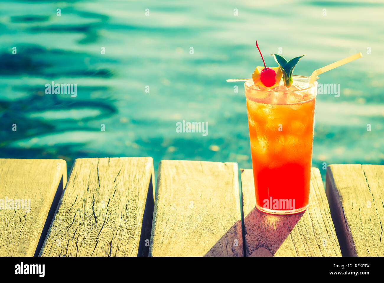 Fruit Cocktail Glass At Pool Vintage Filter Effect Stock Photo Alamy
