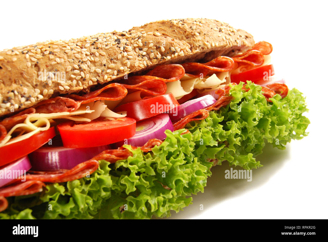 Salami ham & cheese baguette sandwich on isolated white background Stock Photo Alamy