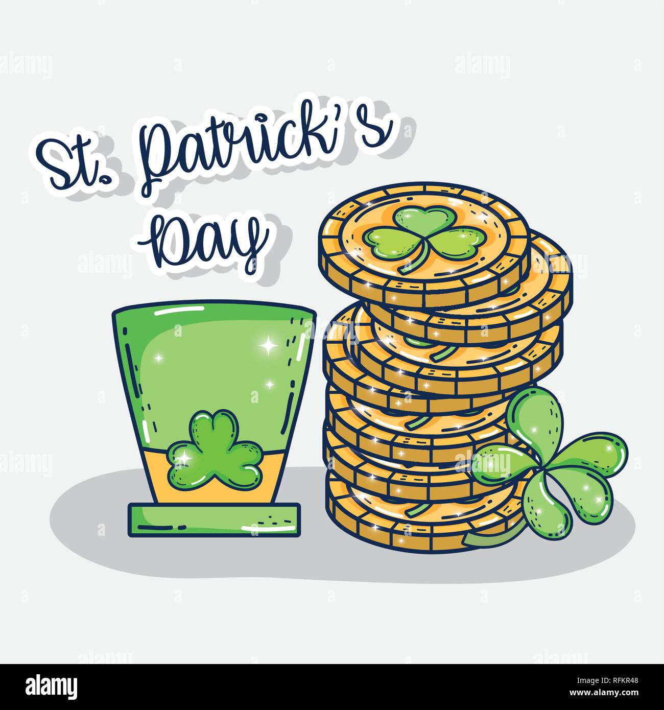 gold clover coins with hat to event celebration Stock Vector Image ...