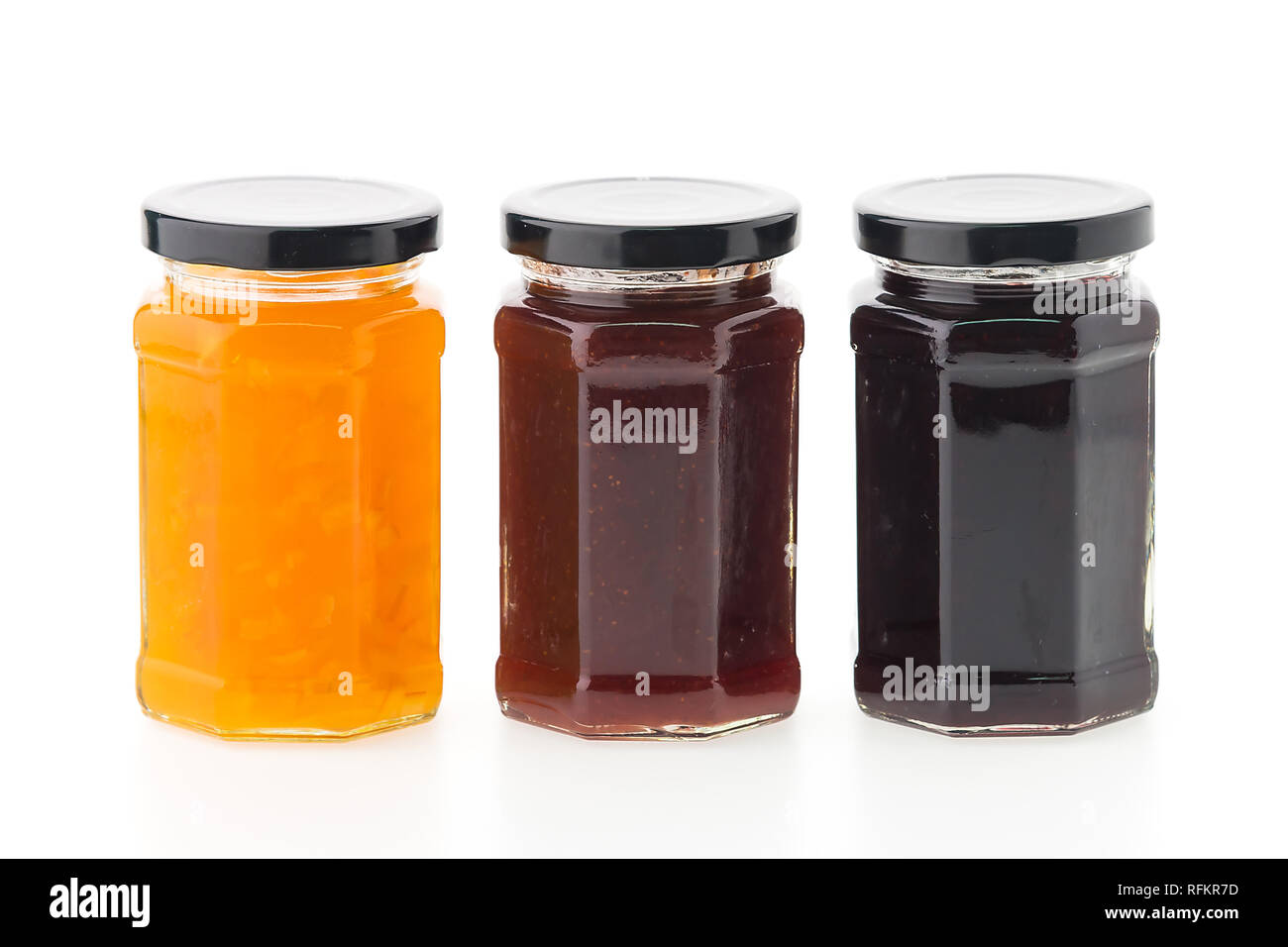 Jam jar bottles isolated on white background Stock Photo Alamy