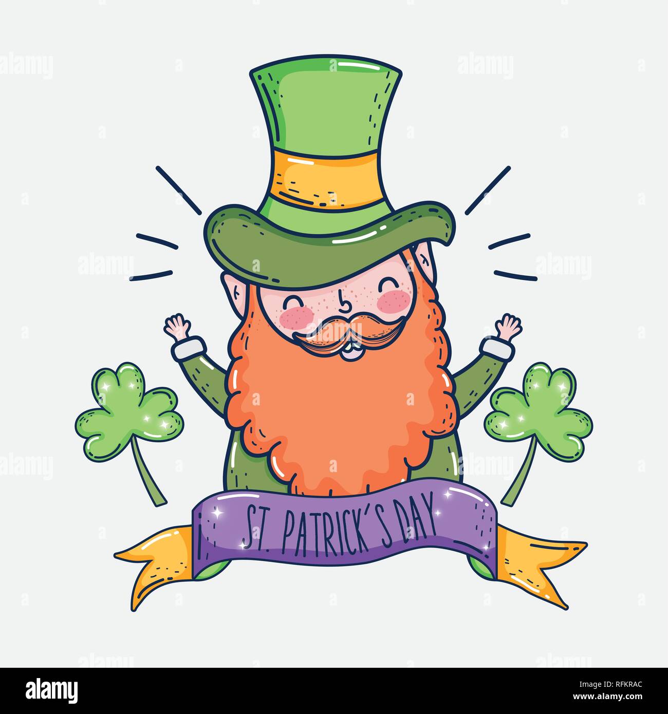 st patrick man with beard wearing hat and clovers Stock Vector
