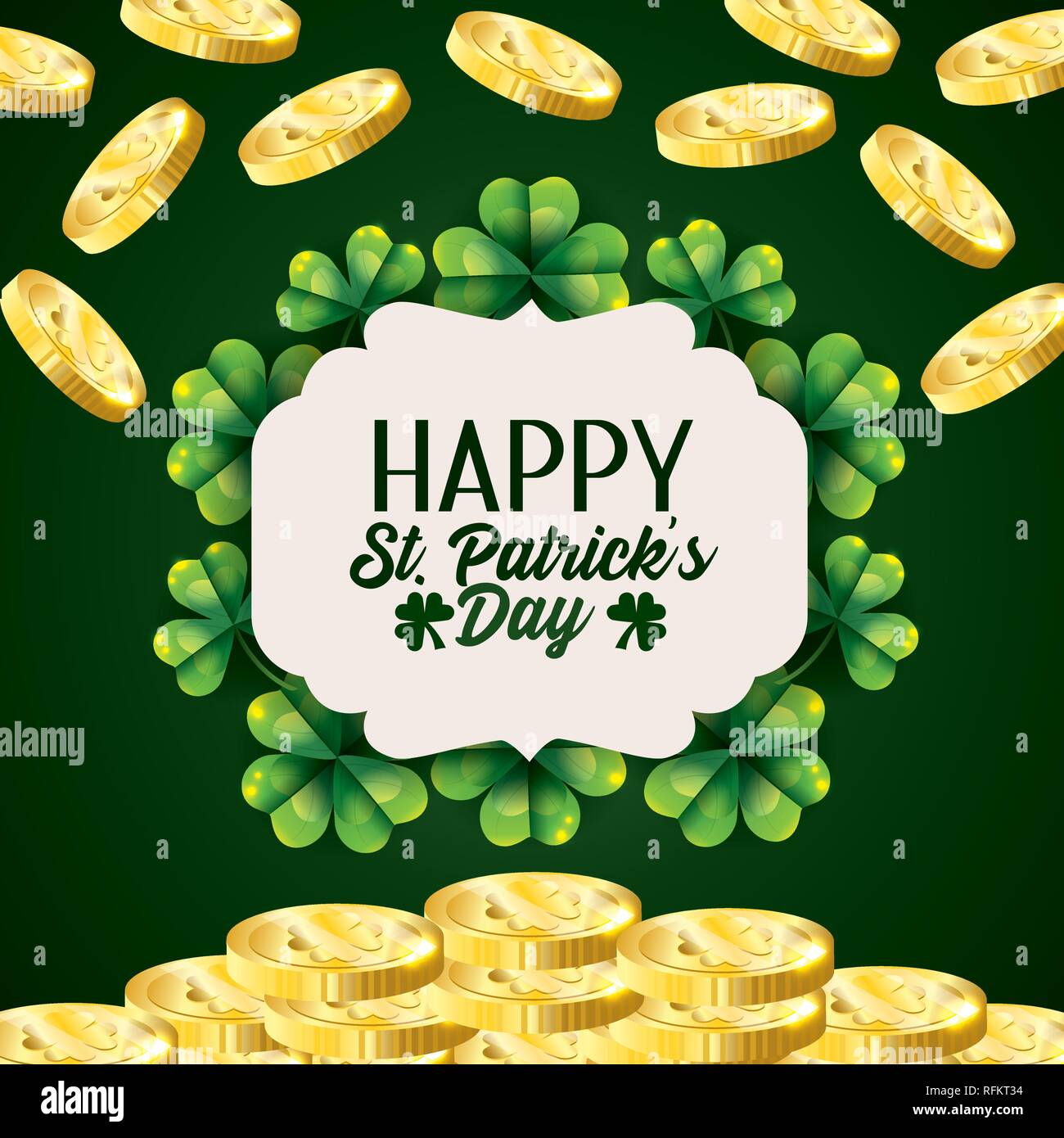 label with clovers and coins to st patrick celebration Stock Vector ...