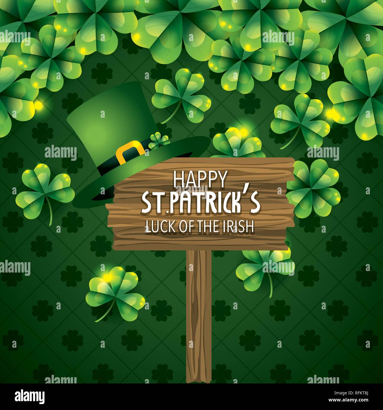 st patrick hat with clovers and wood emblem to event Stock Vector Image