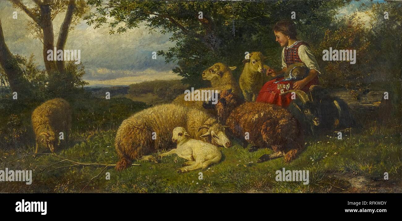 Johann Baptist Hofner Girl Sheep and Lamb /"The Young Shepherdess/"