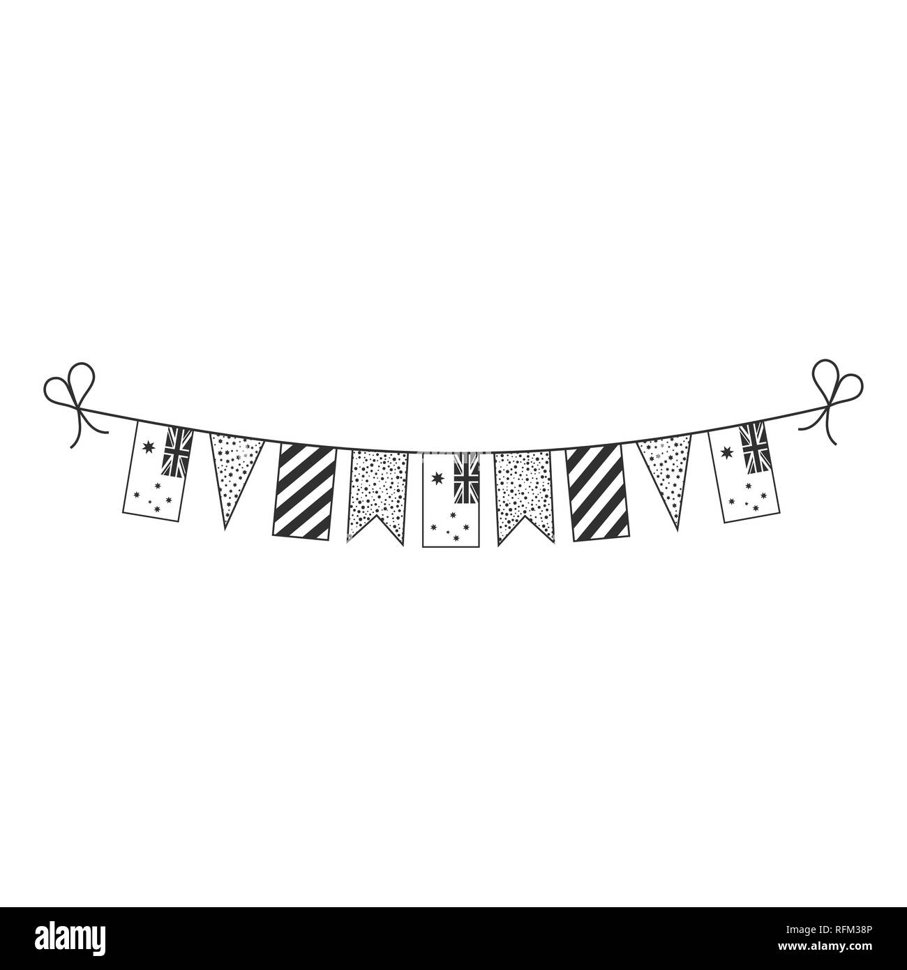 Decorations bunting flags for Australia national day holiday in black outline flat design. Independence day or National day holiday concept. Stock Vector