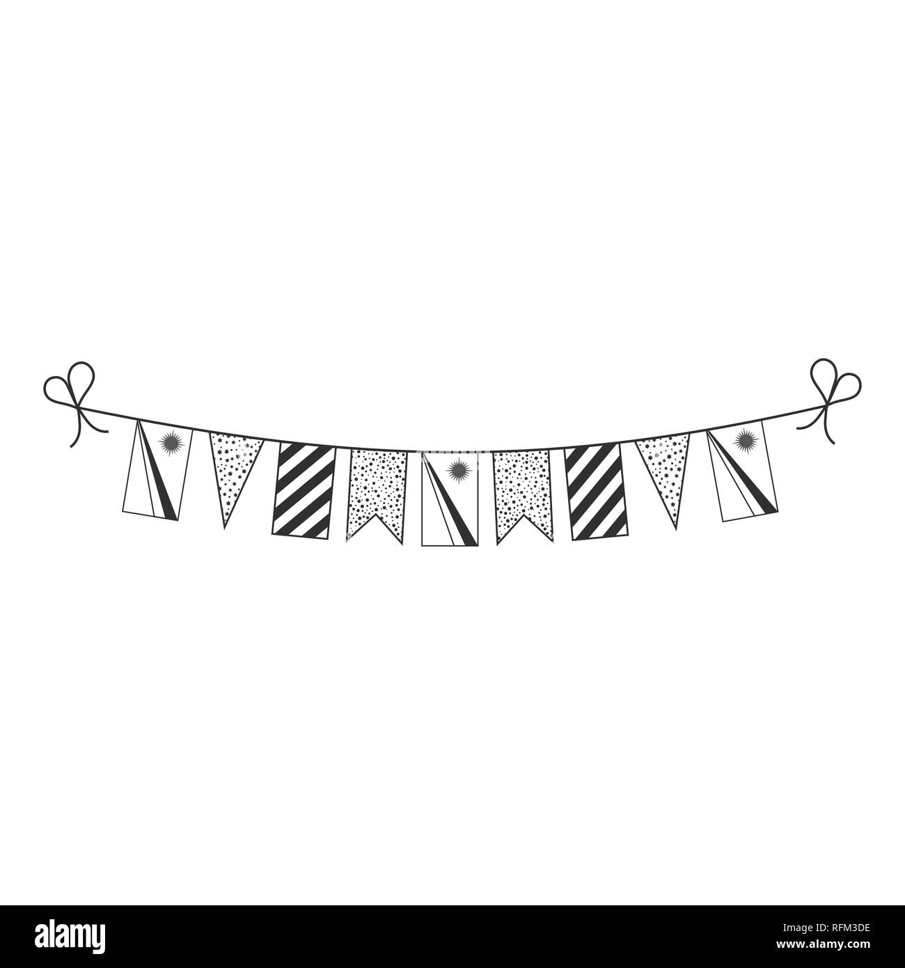 Decorations bunting flags for Marshall Islands national day holiday in black outline flat design. Independence day or National day holiday concept. Stock Vector