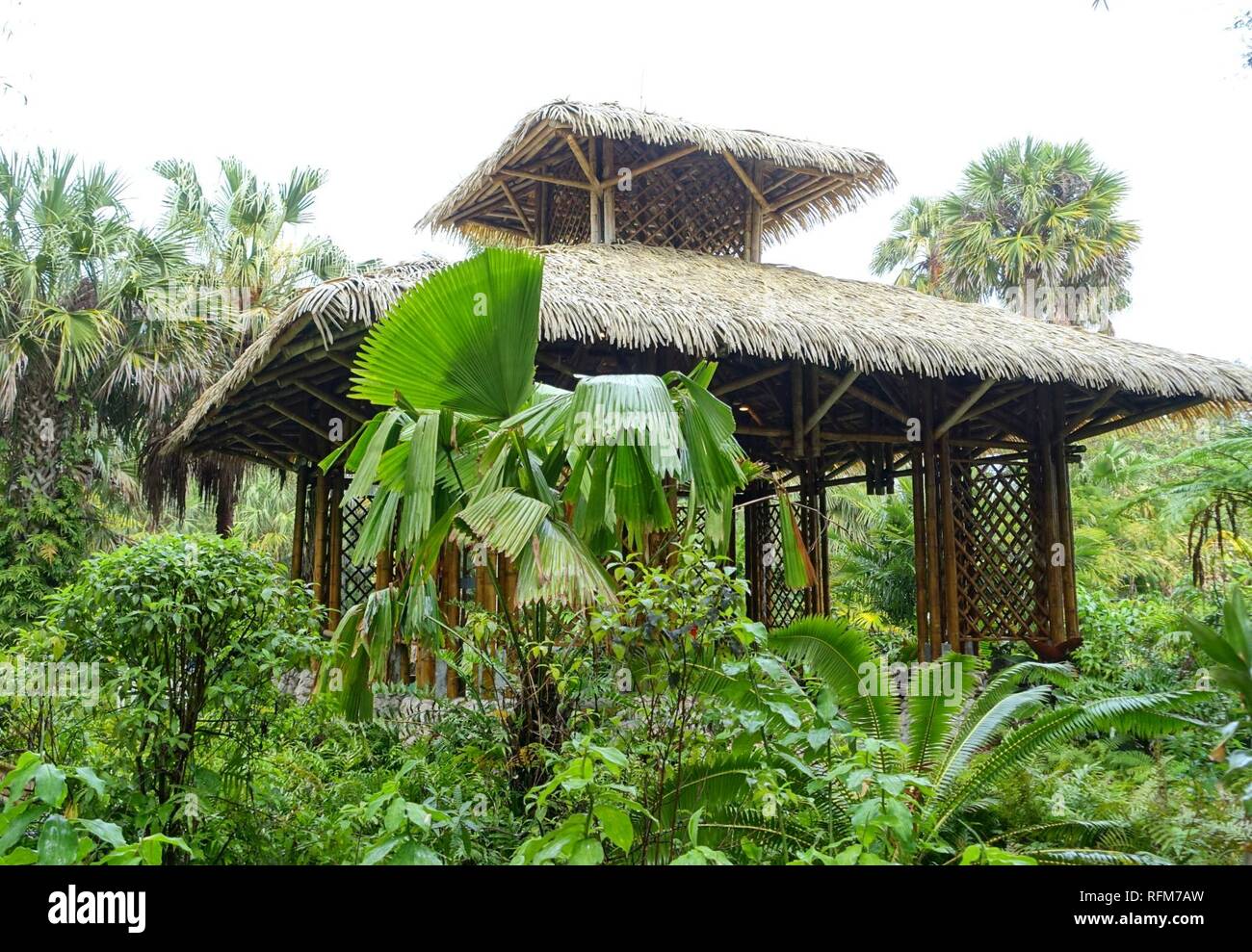 Bamboo Pavilion, 2002, made of Guadua angustifolia - McKee Botanical Garden - Vero Beach, Florida - Stock Photo