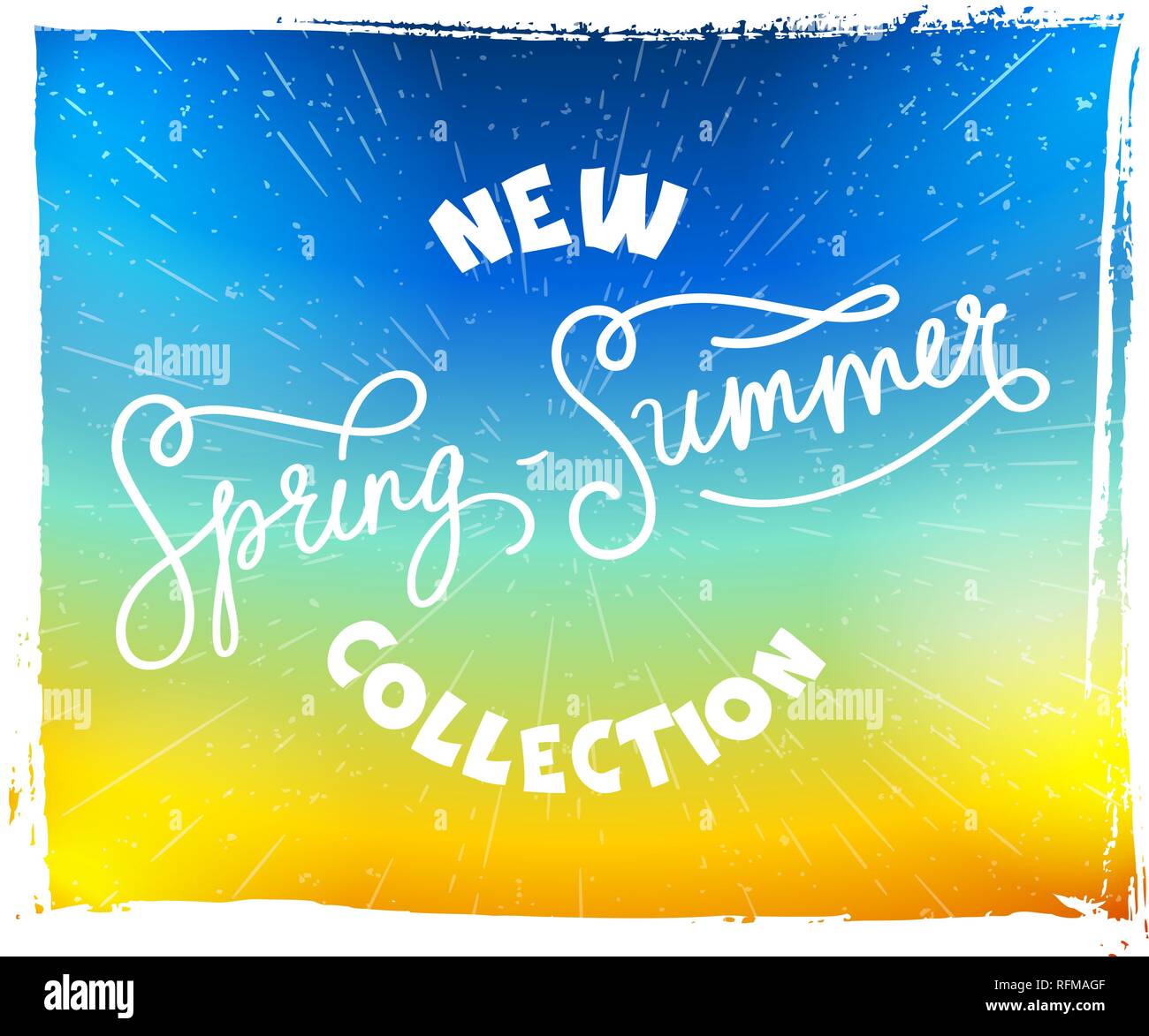 Hand drawn poster lettering New Collection Spring-Summer on bright background Stock Vector