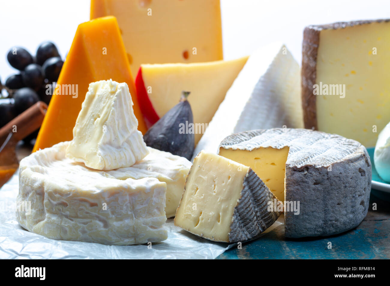 Famous European cheeses in assortment, Dutch red ball Edam and old