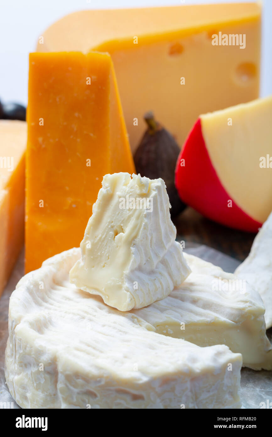 Famous European cheeses in assortment, Dutch red ball Edam and old