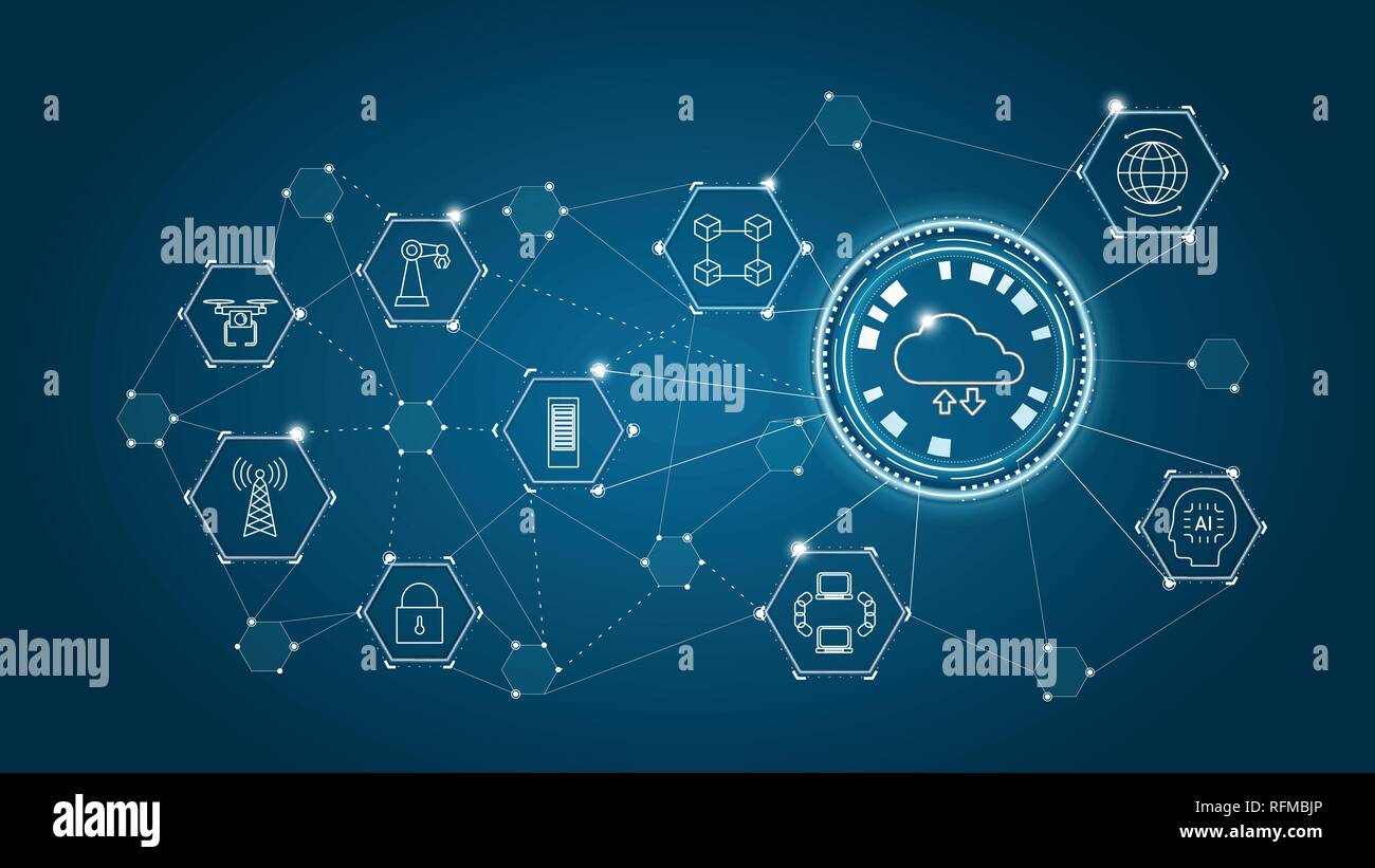 Cloud computing technology with icons on blue background vector illustration Stock Vector