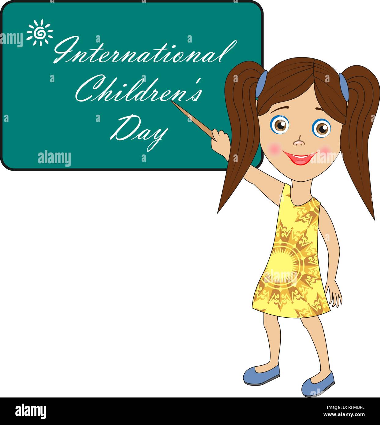 Image with text. Congratulatory inscription: International Children's Day. Pictures for banner design, signage, greeting card. Vector illustration, EP Stock Vector