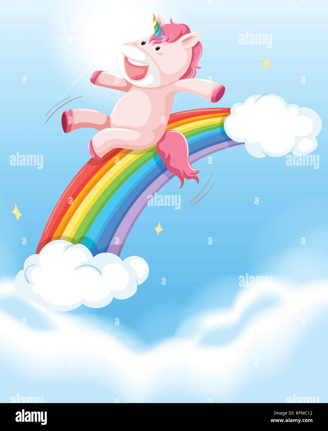 Happy unicorn on the sky illustration Stock Vector Image & Art - Alamy