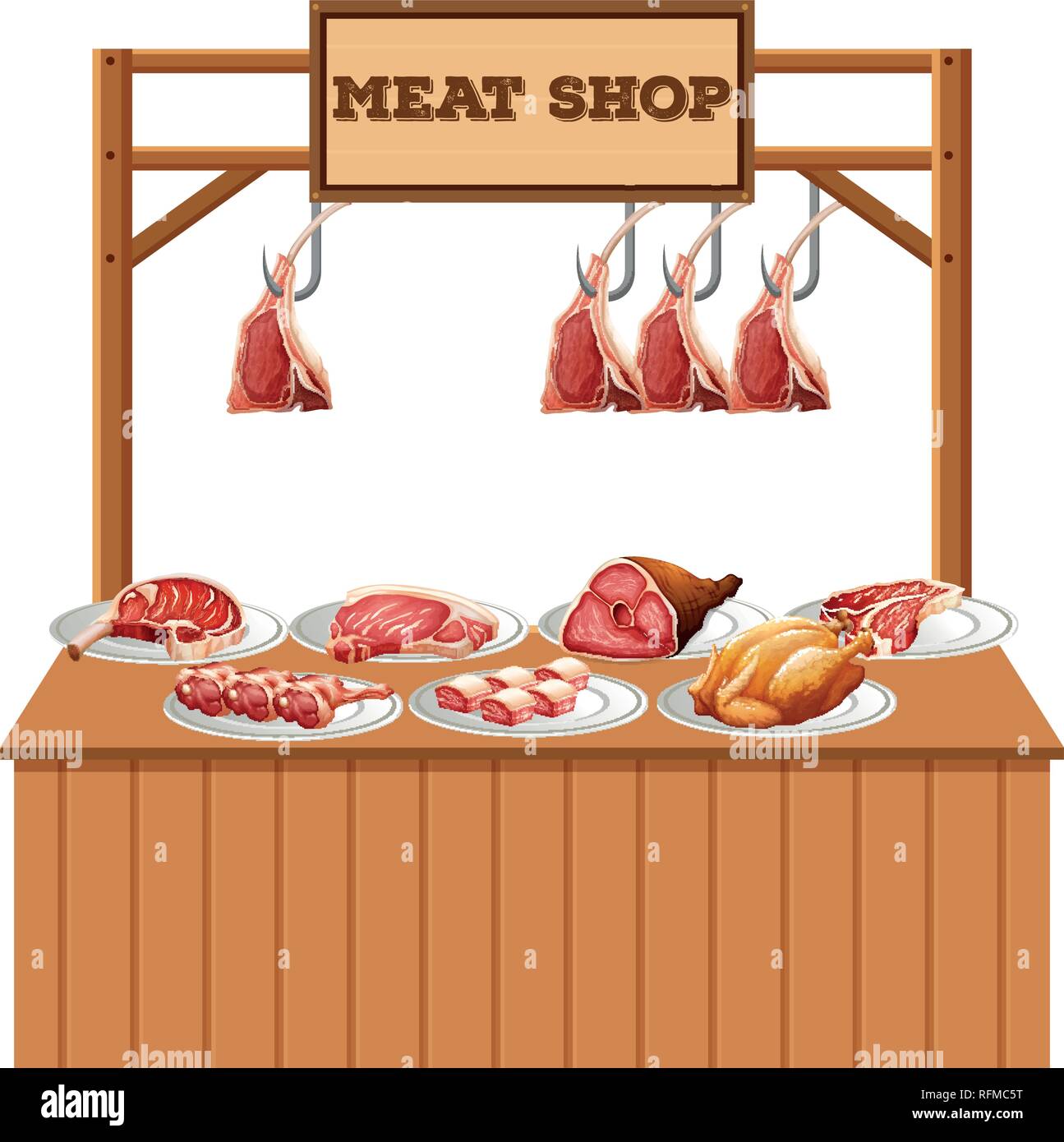 Isolated meat stall on white background illustration Stock Vector Image