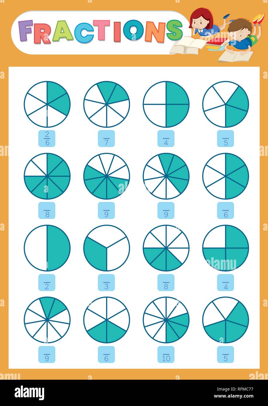 a math fraction worksheet illustration stock vector art illustration