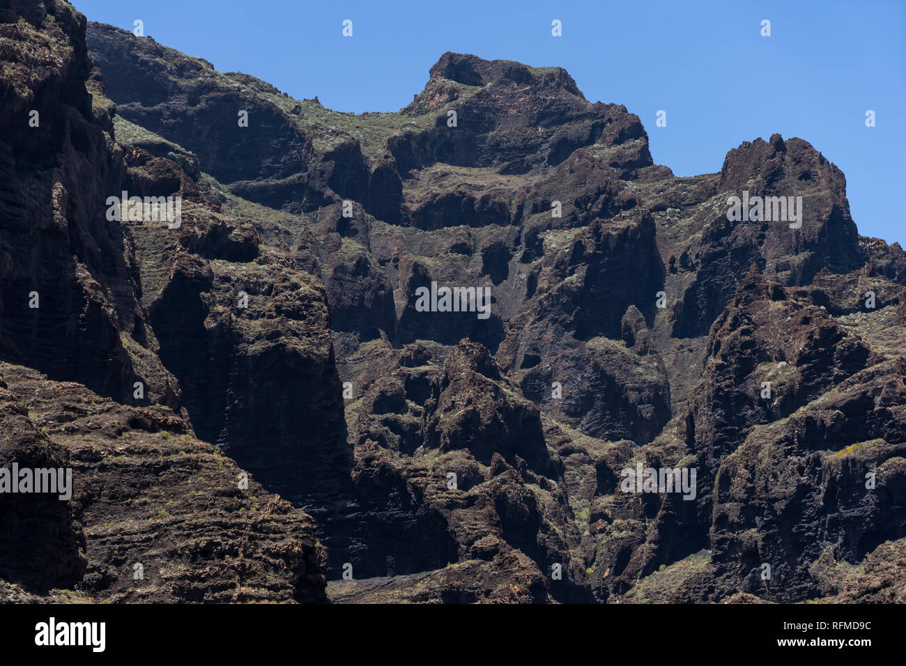 Vertical cliffs Acantilados de Los Gigantes (Cliffs of the Giants). View from Atlantic Ocean. Tenerife. Canary Islands. Spain. Stock Photo