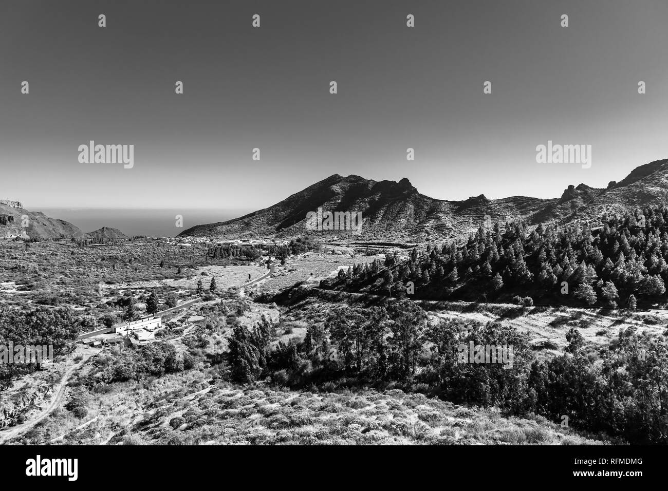 Valley of Montanas Negras. Viewpoint Mirador del Teide. Tenerife. Canary Islands. Spain. Black and white. Stock Photo