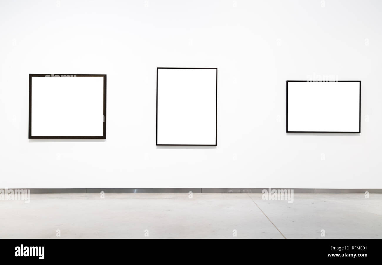 Blank empty golden frame on white background. Art gallery, museum ...