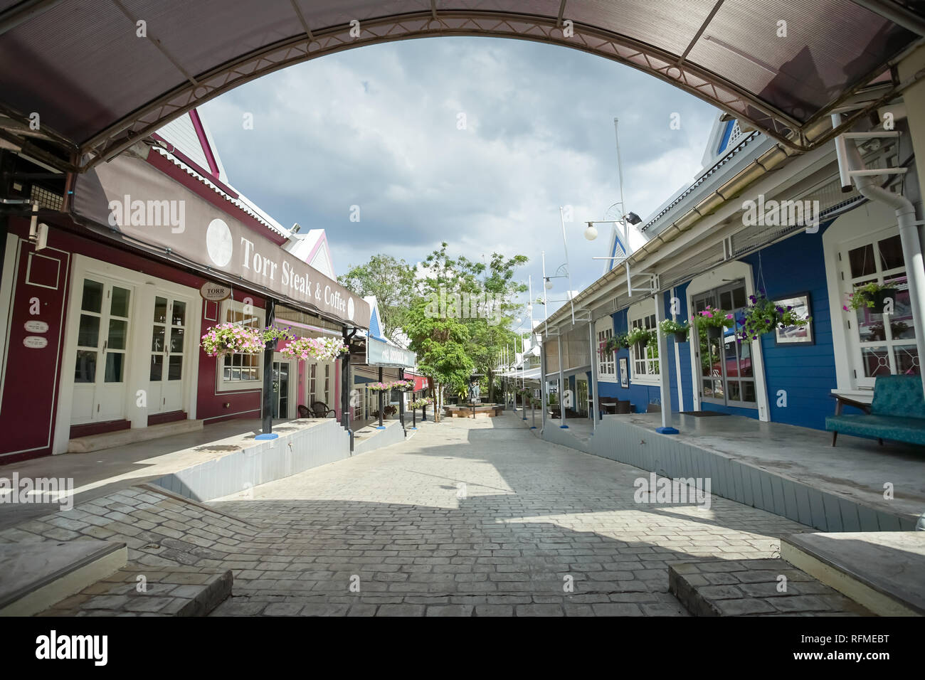 Rayong, Thailand - December 04, 2018: Scenery of the new travel destinations Strawberry Town in Rayong province, Thailand. Stock Photo