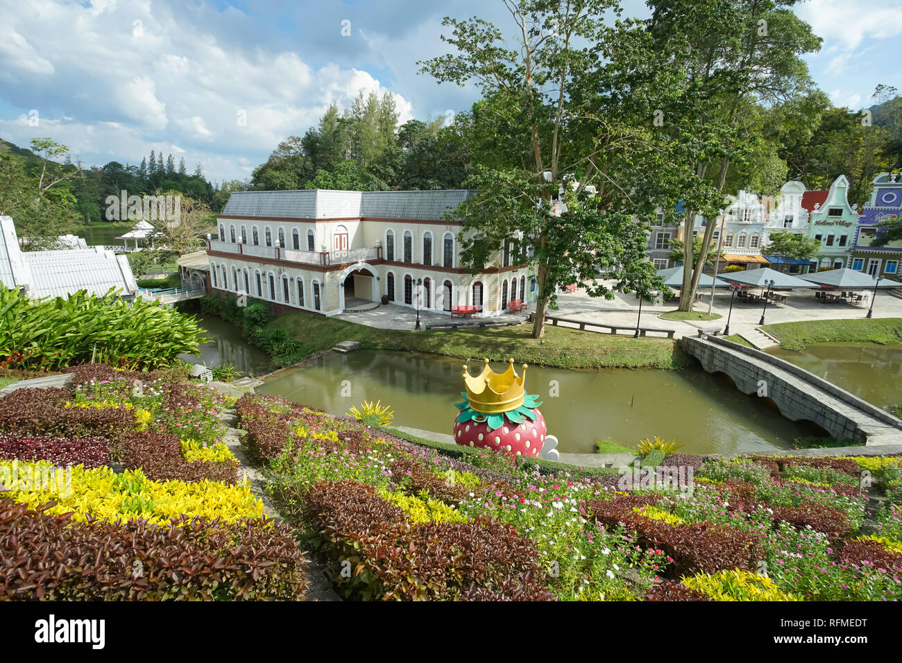 Rayong, Thailand - December 04, 2018: Scenery of the new travel destinations Strawberry Town in Rayong province, Thailand. Stock Photo