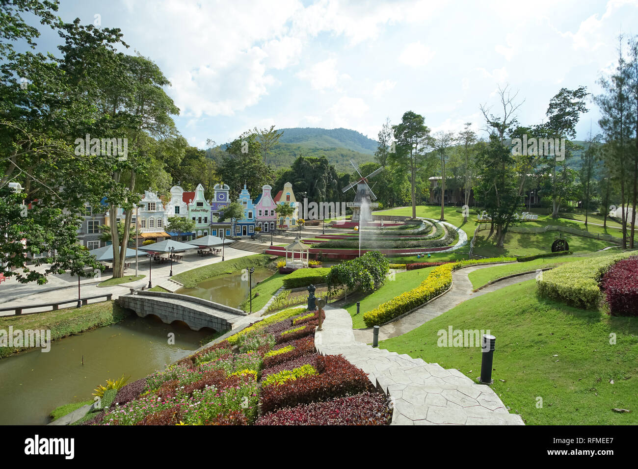 Rayong, Thailand - December 04, 2018: Scenery of the new travel destinations Strawberry Town in Rayong province, Thailand. Stock Photo