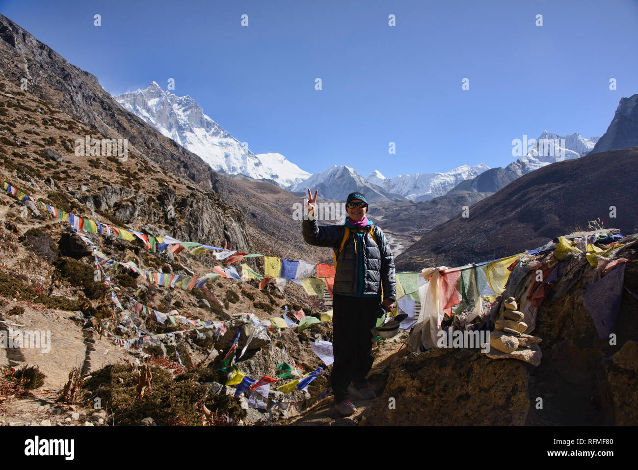 Trekker on the Everest Base Camp trek, Khumbu, Nepal Stock Photo