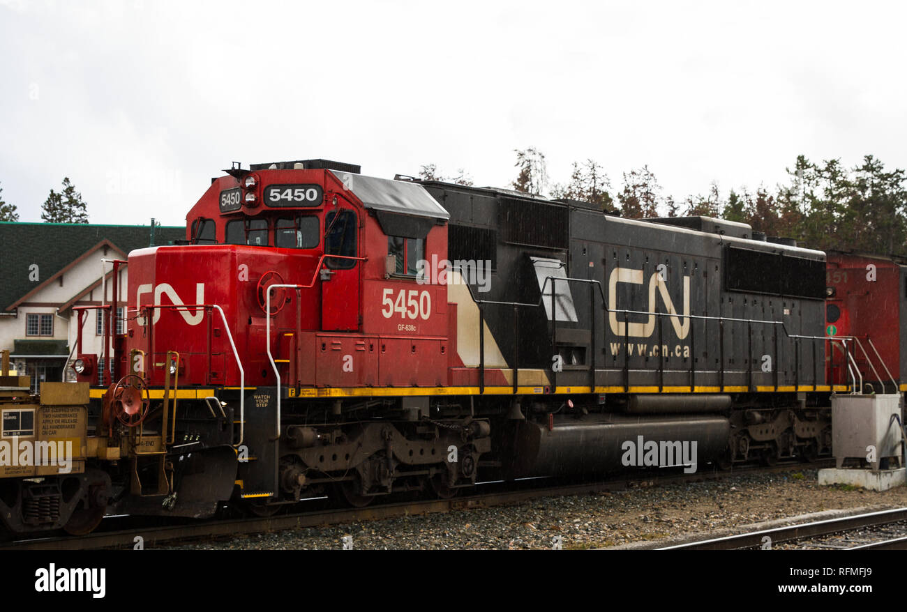 SD50F Canadian National locomotive in Jasper Stock Photo