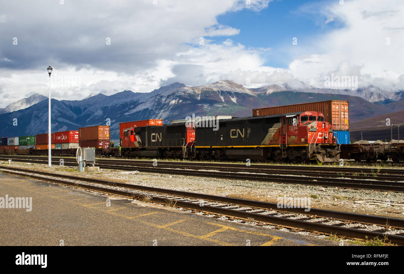 CN Locomotives swithcing in Jaspter Yard Stock Photo