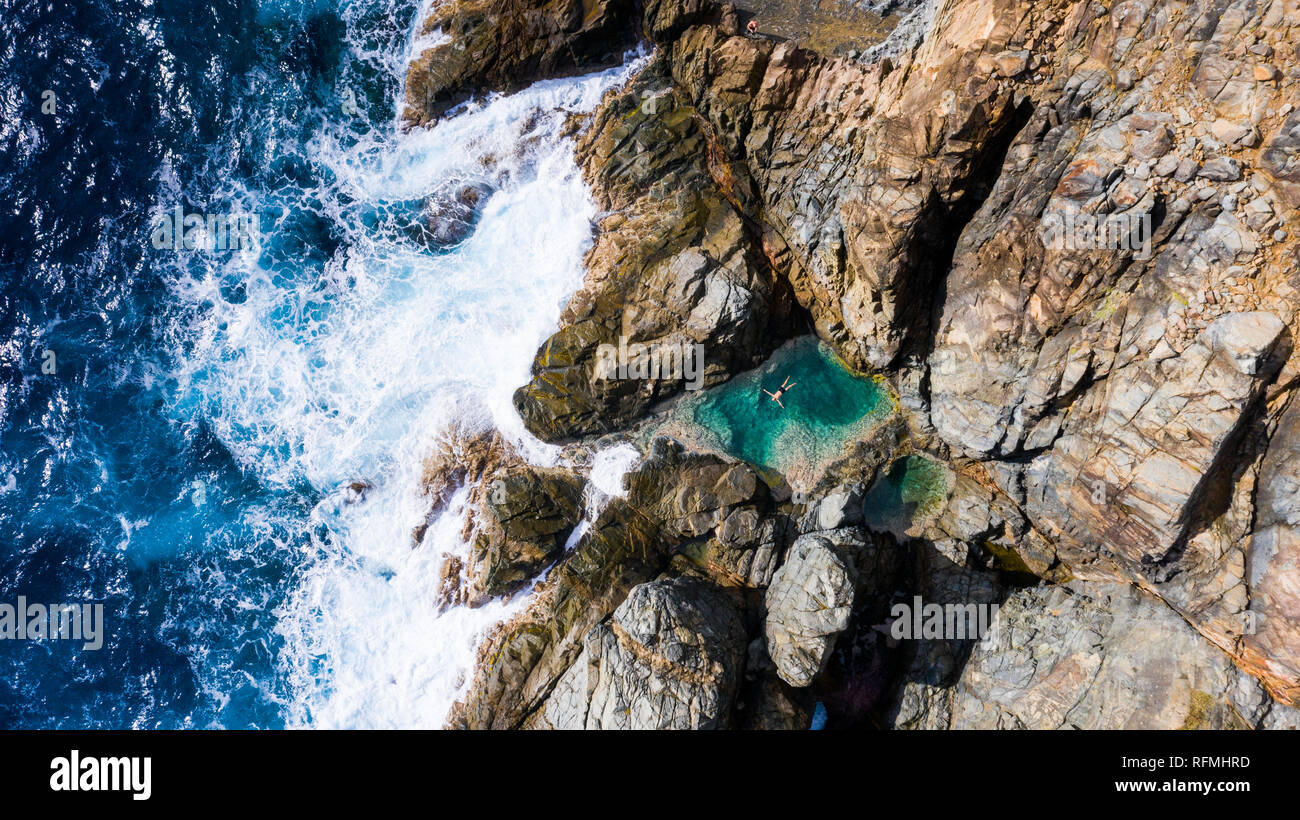 Piscines Naturelles, Natural Pool, Grand Fond, very North East corner of Saint Barthélemy or  St Barths or St Barts, Caribbean Sea Stock Photo