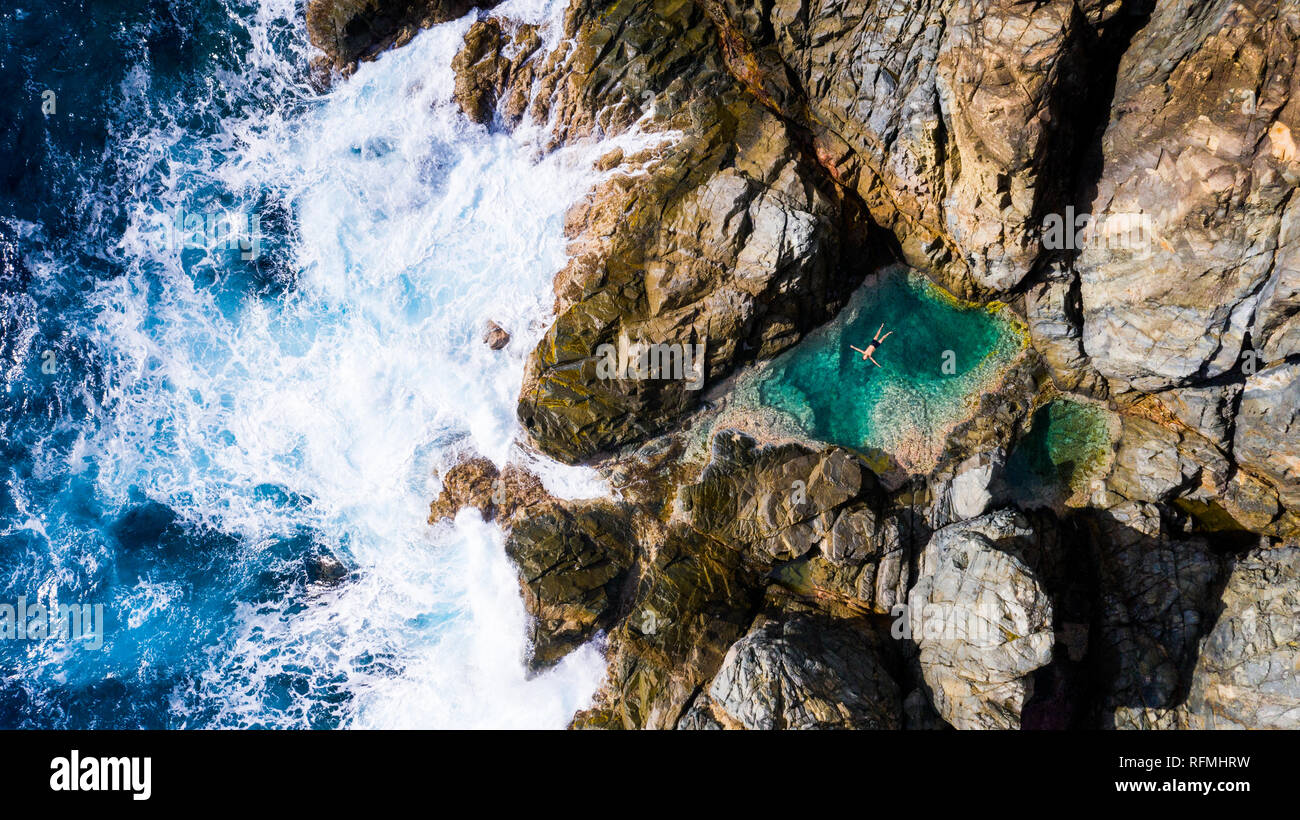 Piscines Naturelles, Natural Pool, Grand Fond, very North East corner of Saint Barthélemy or St Barths or St Barts, Caribbean Sea Stock Photo