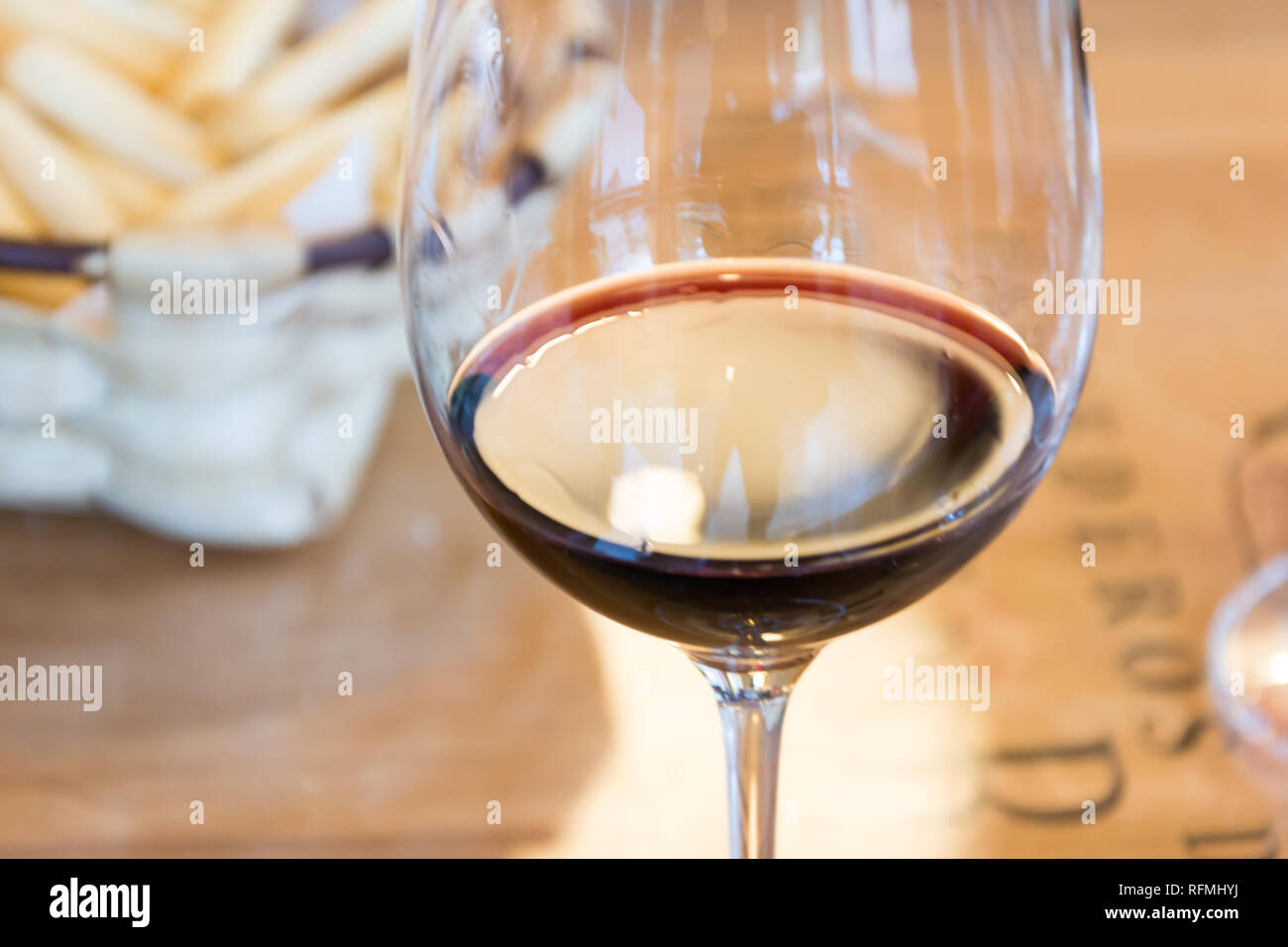 ELCIEGO, SPAIN - NOVEMBER 8, 2015: Wine tasting in Marques de Riscal wine museum Stock Photo