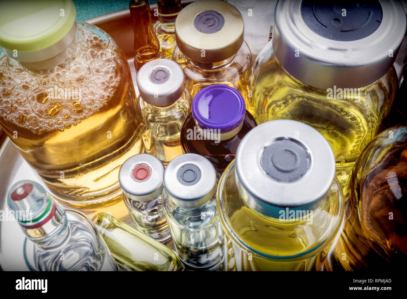 Several vials with different medication in hospital, conceptual image ...