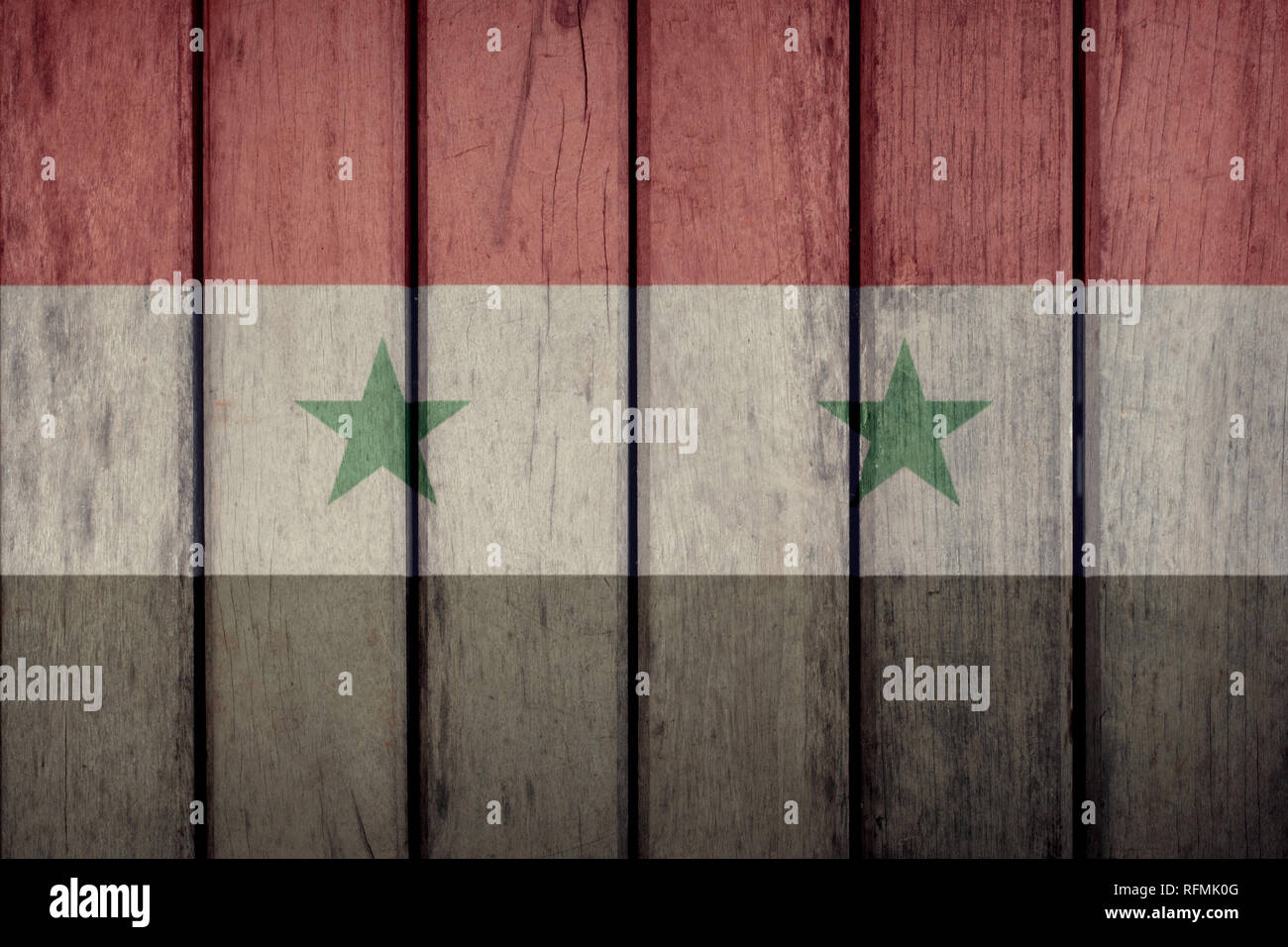 Syria Politics News Concept: Syrian Flag Wooden Fence Stock Photo