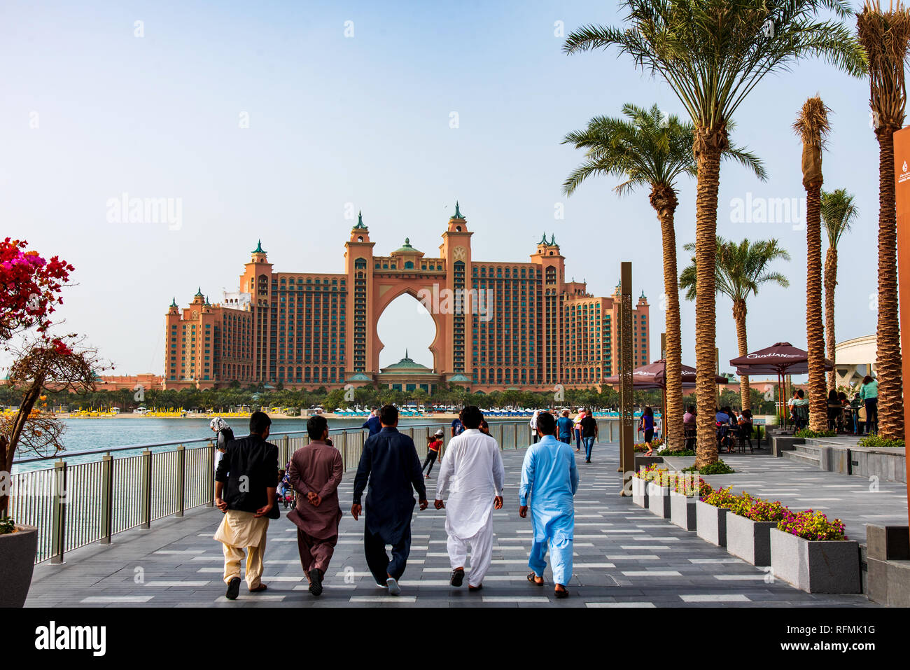 Dubai, United Arab Emirates - January 25, 2019: Pakistani tourists visiting The Pointe waterfront dining and entertainment destination newly opened at Stock Photo