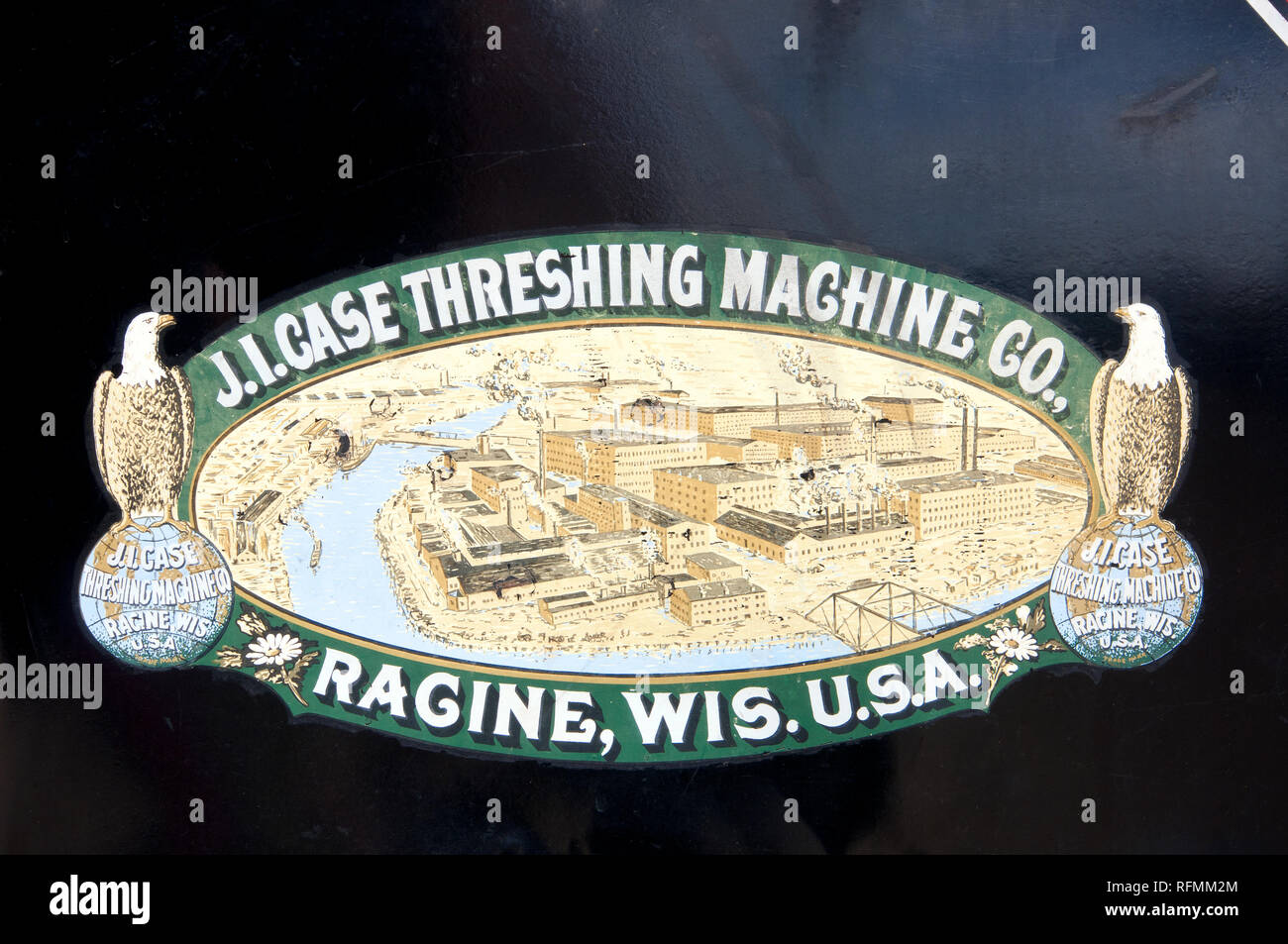 Case tractor logo with bald eagles, Heritage Park Historical Village in Calgary, Alberta, Canada