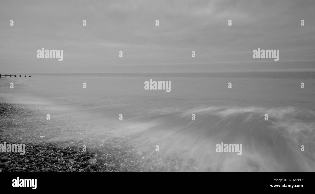 Seascape at low tide in the early evening, Climping Beach near Littlehampton, West Sussex, UK Stock Photo