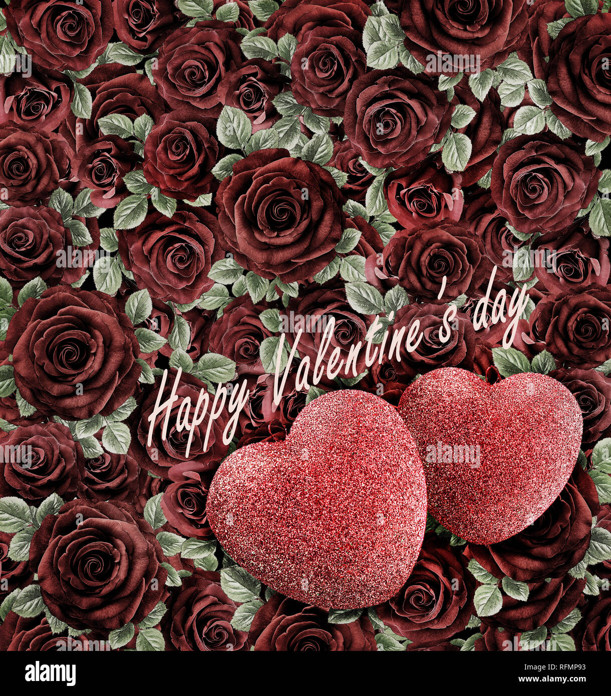 Happy Valentine's day. Valentines day card concept. Heart for Valentines Day . Valentines Day background with heart and roses. Stock Photo