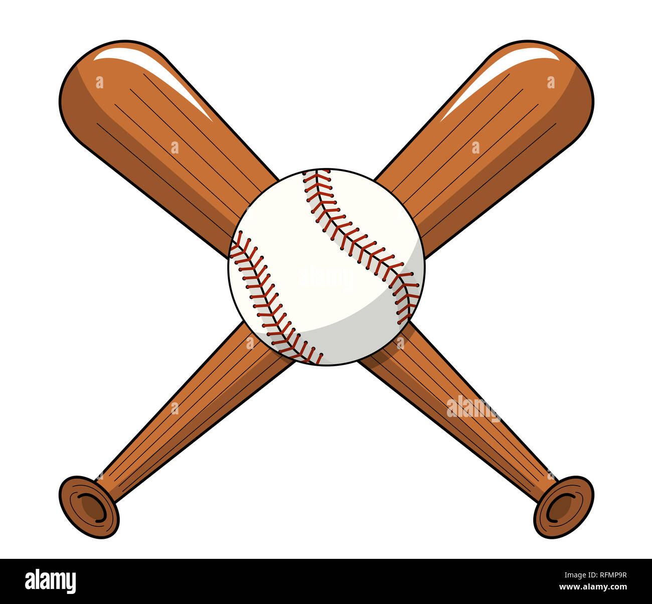 baseball ball crossed wooden bats logo cartoon vector isolated on white  Stock Photo - Alamy