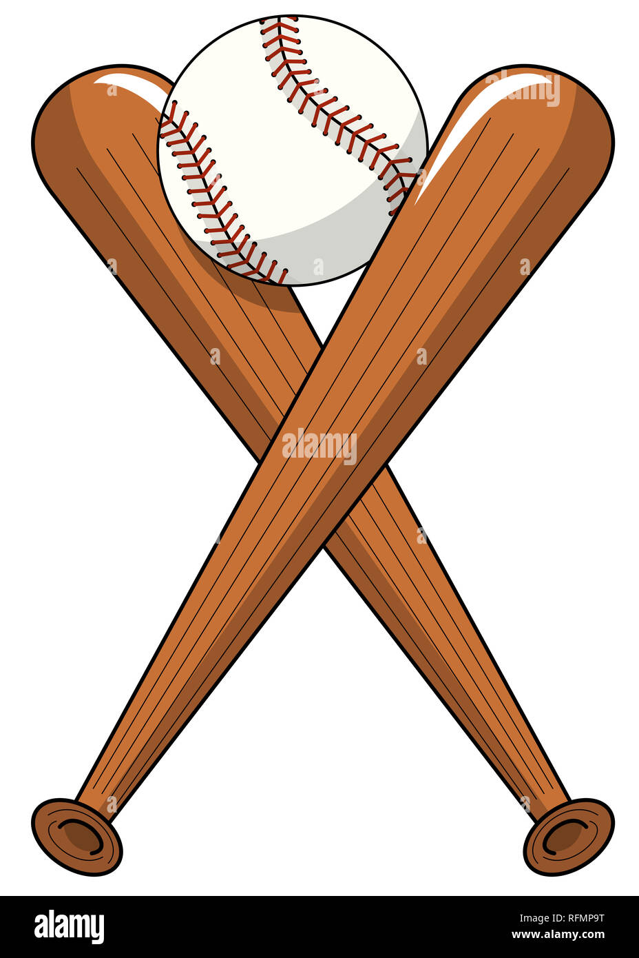 baseball ball crossed wooden bats cartoon vector isolated on Stock Photo - Alamy