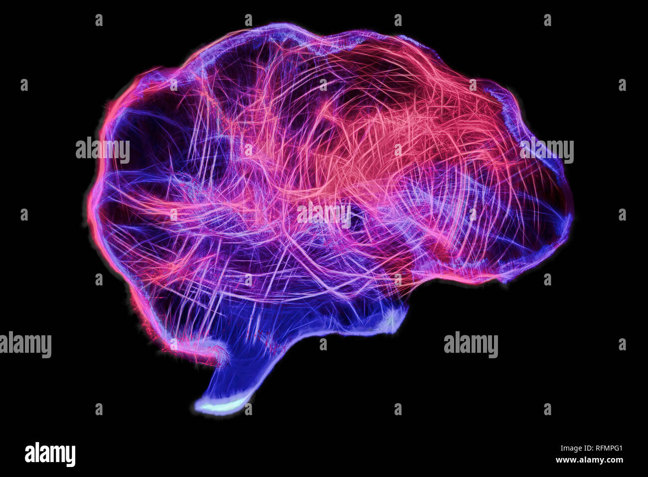 Representation of human brain by light painting technique Stock Photo