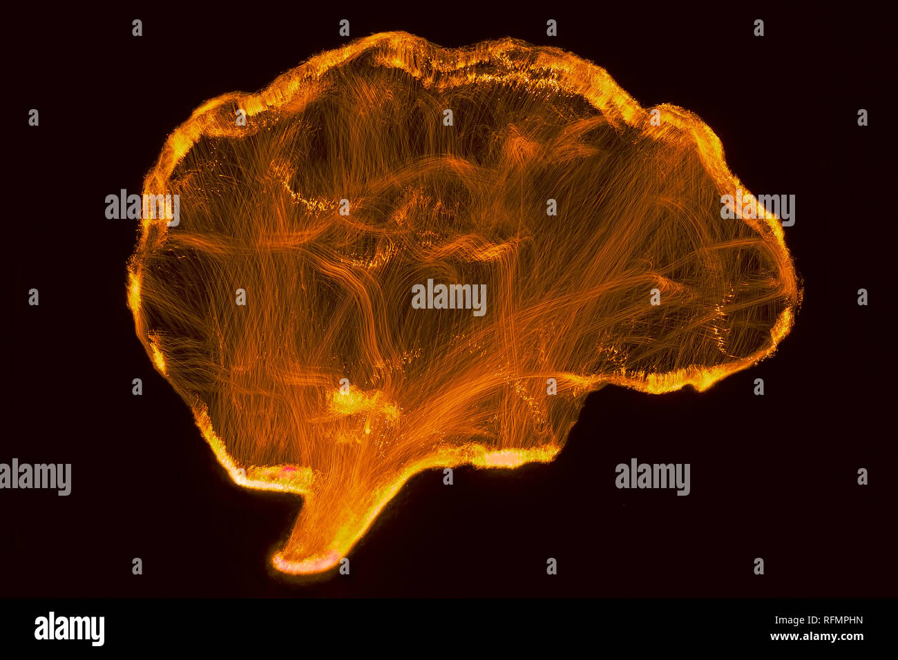 Representation of human brain by light painting technique Stock Photo